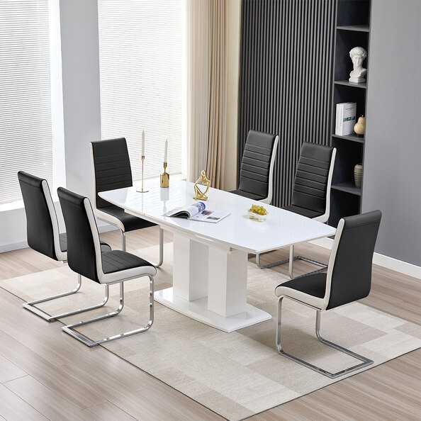 Genisimo Small Gloss Extending Dining Table 6 Symphony Black Chairs