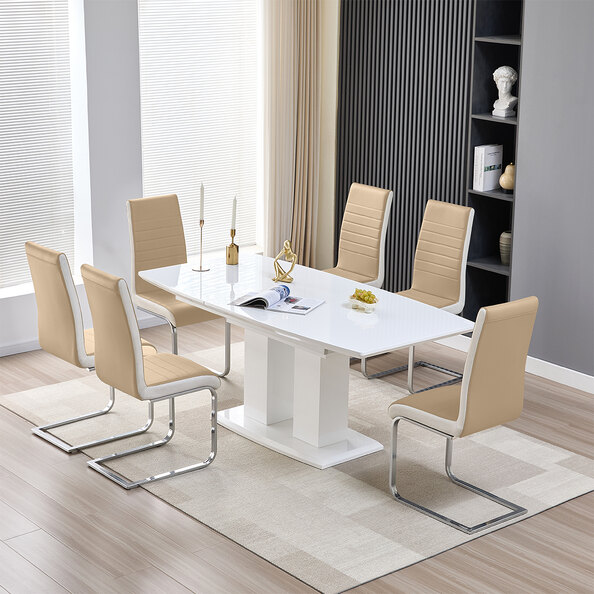 Genisimo Small Gloss Extending Dining Table 6 Symphony Taupe Chairs