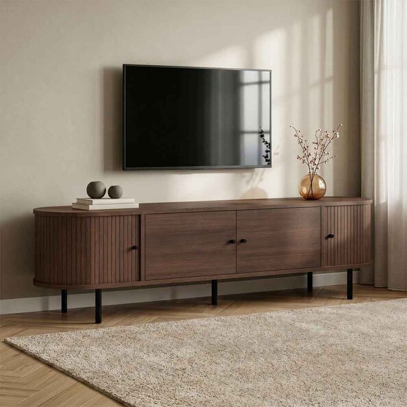 Gentle Wooden TV Stand with 4 Doors in Milano Walnut