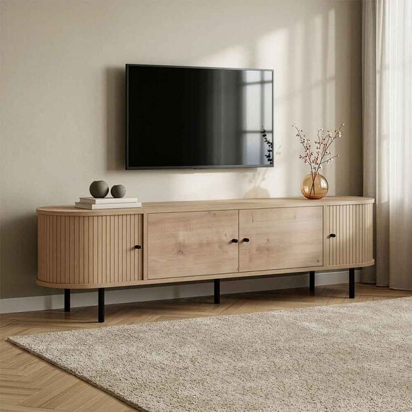 Gentle Wooden TV Stand with 4 Doors in Sapphire Oak