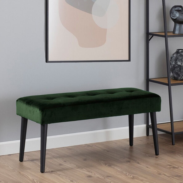 Gesira Fabric Dining Bench with Black Legs in Forest Green