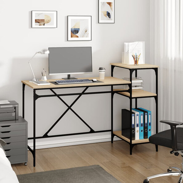 Gia Wooden Computer Desk Large With Shelves In Sonoma Oak
