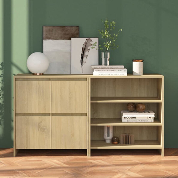 Gilon Wooden Sideboard With 4 Doors 2 Shelves In Sonoma Oak