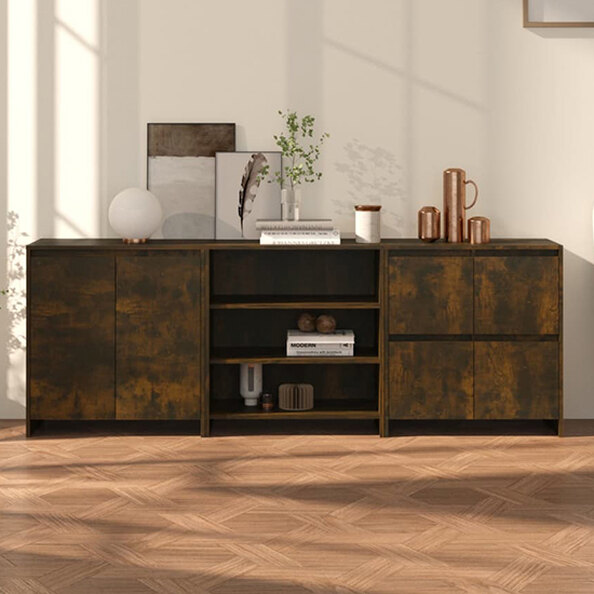 Gilon Wooden Sideboard With 6 Doors 2 Shelves In Smoked Oak