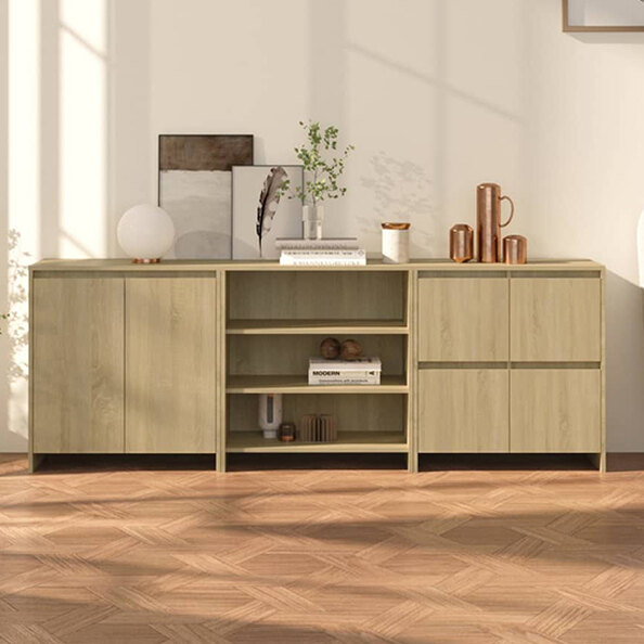 Gilon Wooden Sideboard With 6 Doors 2 Shelves In Sonoma Oak