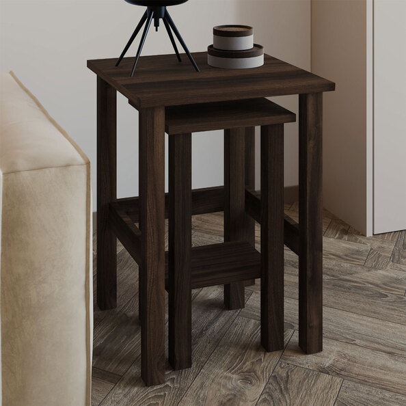 Gina Wooden Nesting Side Tables in Walnut