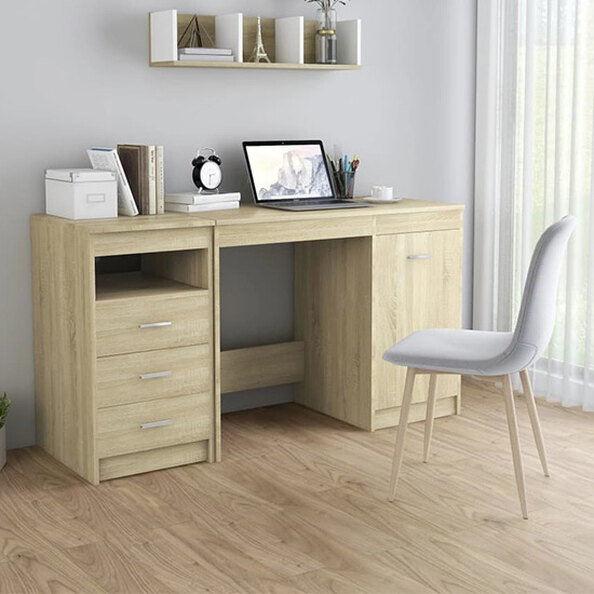 Giolla Computer Desk With 1 Door 3 Drawers In Sonoma Oak