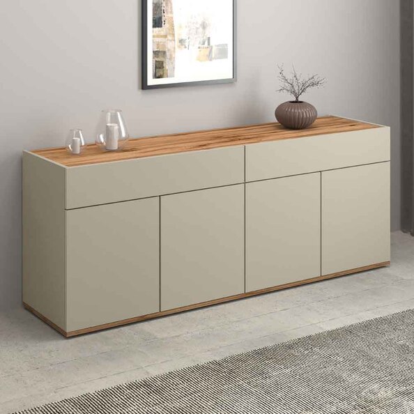 Girard Wooden Sideboard With 4 Doors 2 Drawers In Taupe And Wotan Oak