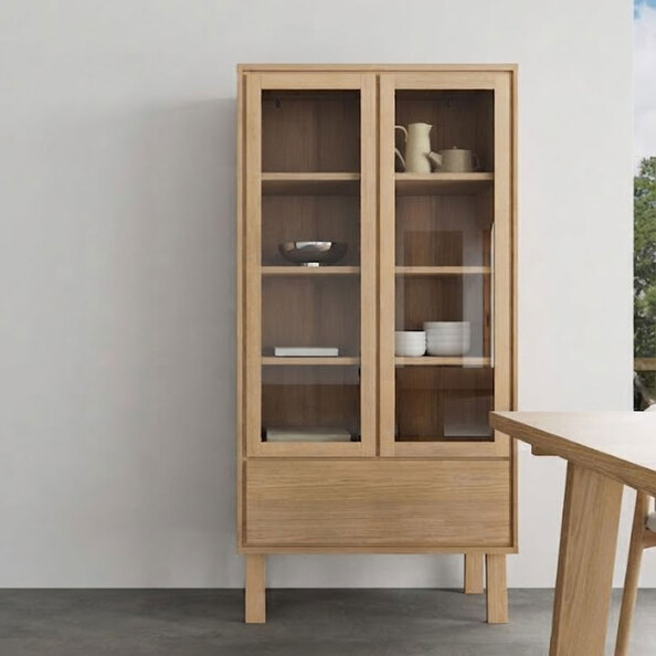 Gisella Wooden Display Cabinet with 2 Glass Doors in White Oak