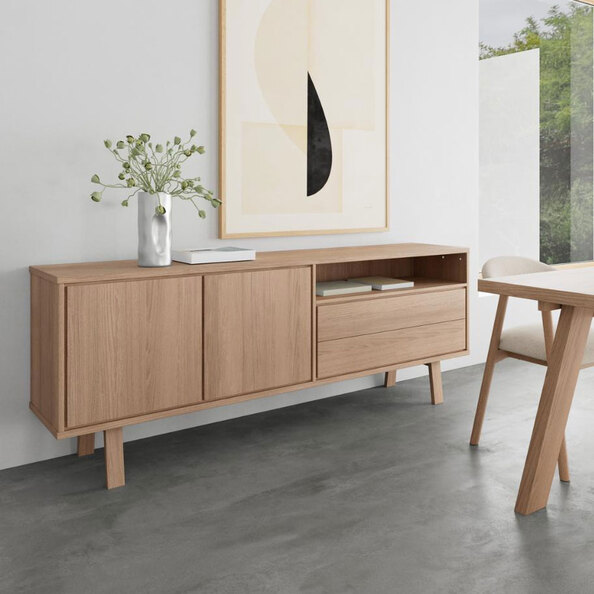 Gisella Wooden Sideboard with 2 Doors 2 Drawers in White Oak