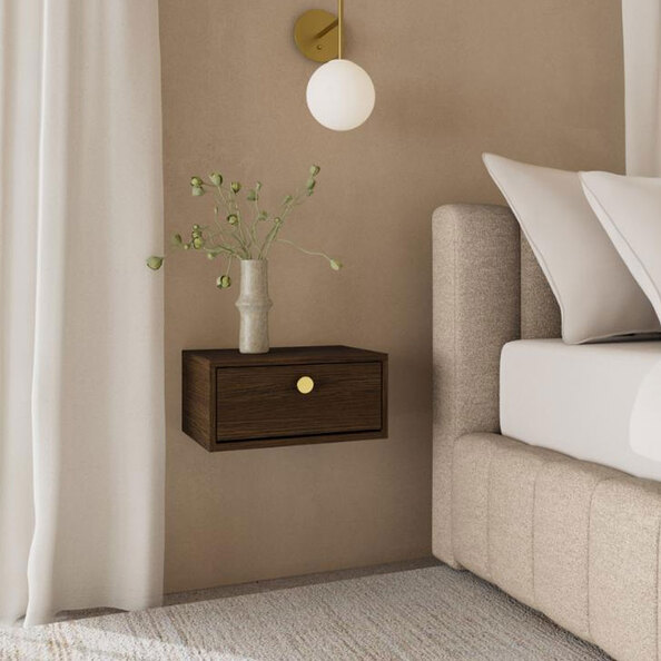 Glenora Wooden Wall Mounted Bedside Cabinet in Smoked Oak
