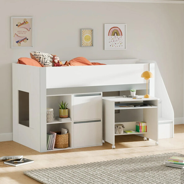 Glenside Wooden Single Midsleeper Bunk Bed - White