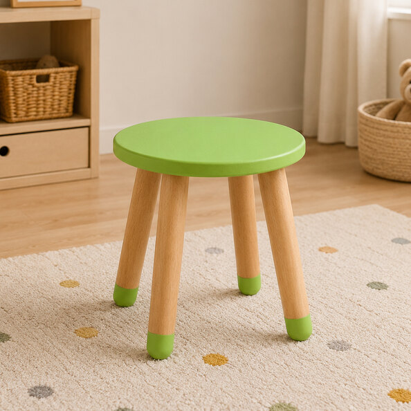 Goldfinch Plywood Kids Stool in Green and Oak