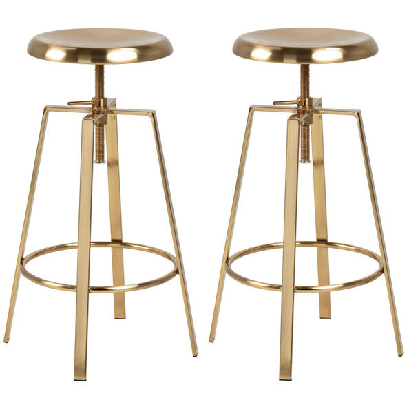 Goliad Brushed Gold Metal Bar Stools In Pair