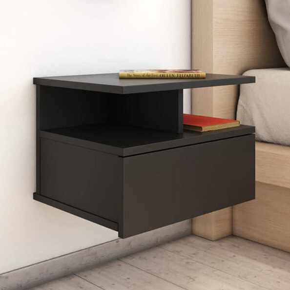 Gorlois Wooden Floating Bedside Cabinet In Black