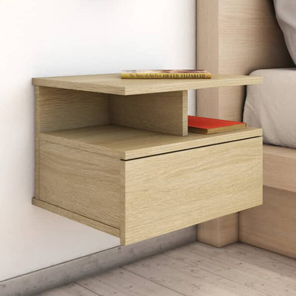 Gorlois Wooden Floating Bedside Cabinet In Sonoma Oak