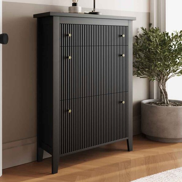 Goteborg Wooden Shoe Storage Cabinet with 2 Flap Doors and 1 Drawer in Black