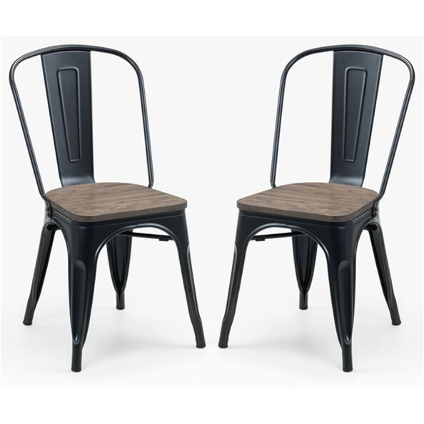 Gael Mocha Elm Wooden Dining Chairs With Metal Frame In Pair