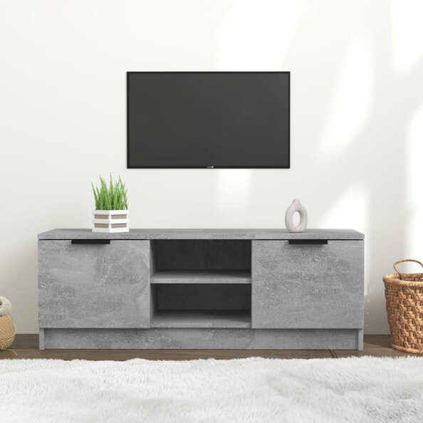 Greco Wooden TV Stand With 2 Doors In Concrete Effect
