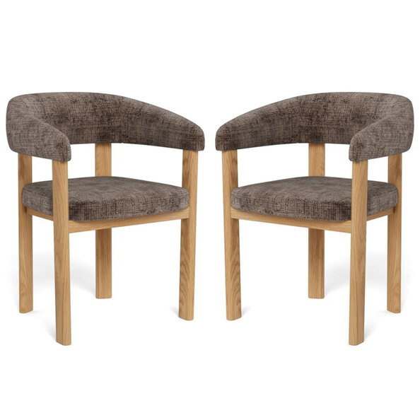 Gresley Dusty Brown Fabric Dining Chairs with Matt Oak Wooden Frame in Pair