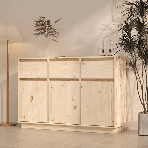 Griet Pine Wood Sideboard With 3 Doors 3 Drawers In Natural
