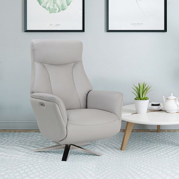 Halmora Leather Recliner Chair in Platinum