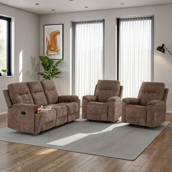 Halmstad Fabric Recliner 3+1+1 Seater Sofa Set in Antelope Brown