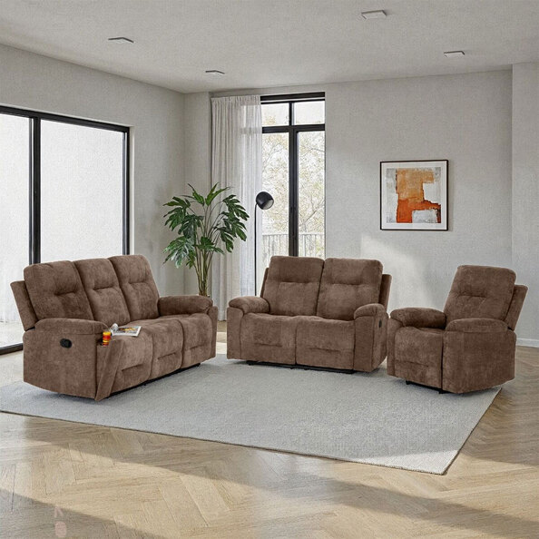 Halmstad Fabric Recliner Sofa Suite in Antelope Brown