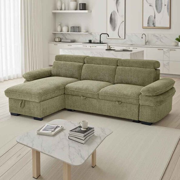Halzen Fabric Corner SofaBed in Green