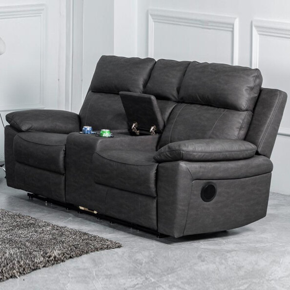 Hanford Fabric Electric Recliner 2 Seater Sofa With Console in Dark Grey