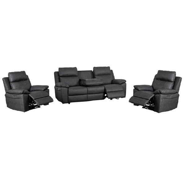 Hanford Fabric Electric Recliner 3+1+1 Seater Sofa Set In Dark Grey