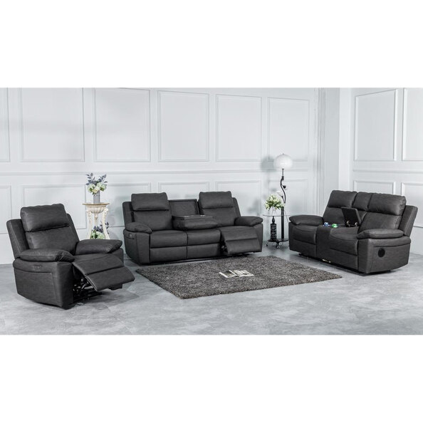 Hanford Fabric Electric Recliner Sofa Suite In Dark Grey