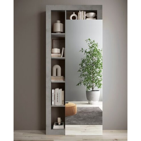 Hanmer Mirrored Wardrobe With 1 Door And Shelves In Concrete