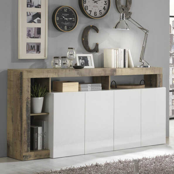 Hanmer White High Gloss Sideboard With 4 Doors In Pero