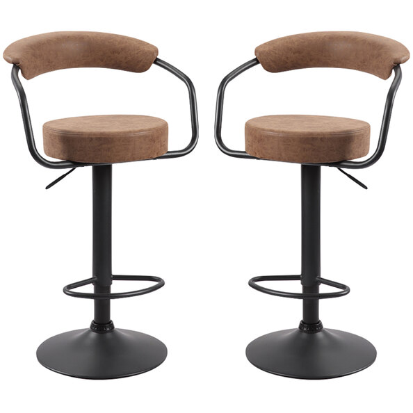 Hanna Brown Leather Bar Stools In Pair