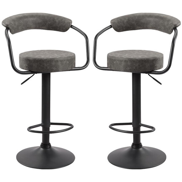 Hanna Grey Leather Bar Stools In Pair