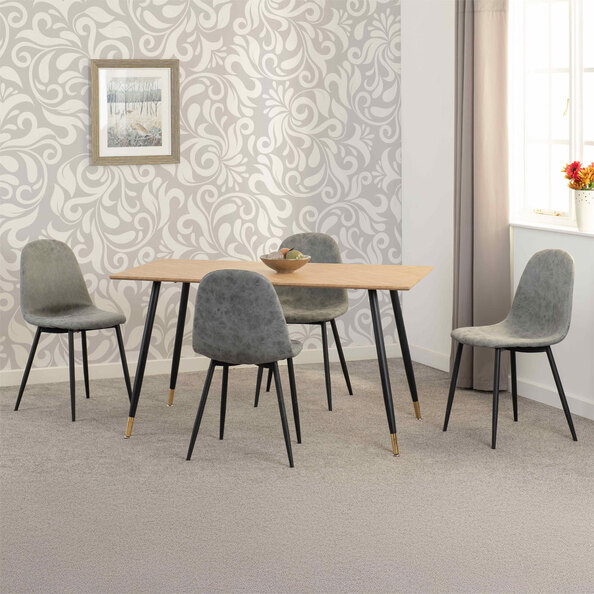 Hanover Oak Wooden Dining Table With 4 Alsip Grey Chairs