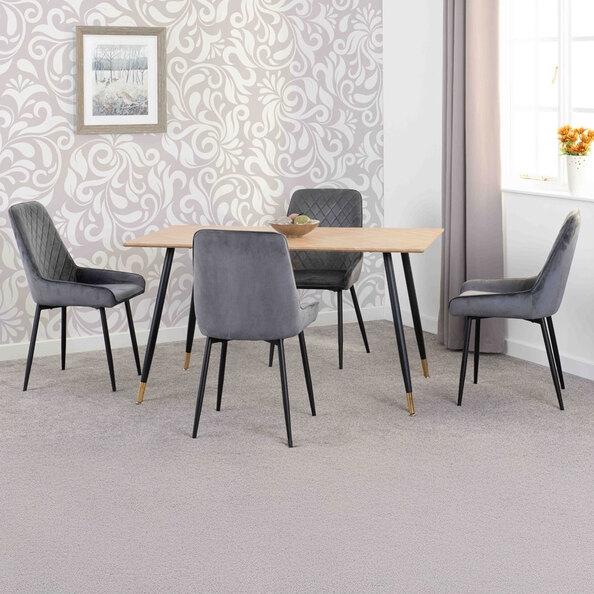 Hanover Oak Wooden Dining Table With 4 Avah Grey Chairs