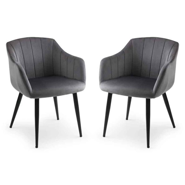 Harnio Grey Velvet Dining Chairs with Black Legs in Pair
