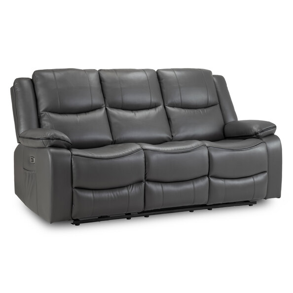 Harris Faux Leather Electric Recliner 3 Seater Sofa In Grey