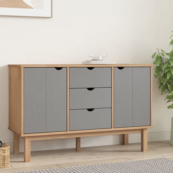 Harrow Wooden Sideboard With 2 Doors 3 Drawers In Grey Brown