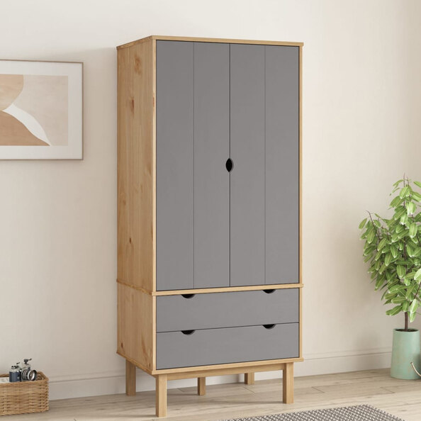 Harrow Wooden Wardrobe With 2 Doors 2 Drawers In Grey Brown