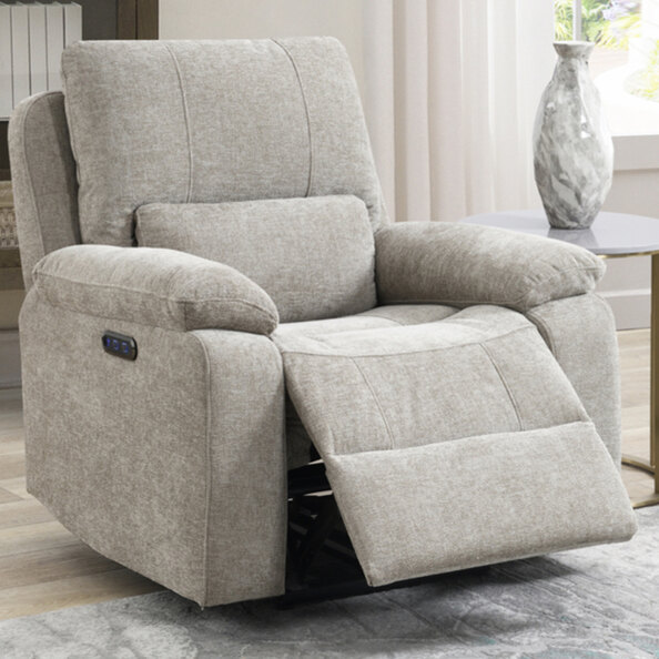 Harsel Fabric Electric Recliner 1 Seater Sofa in Fossil