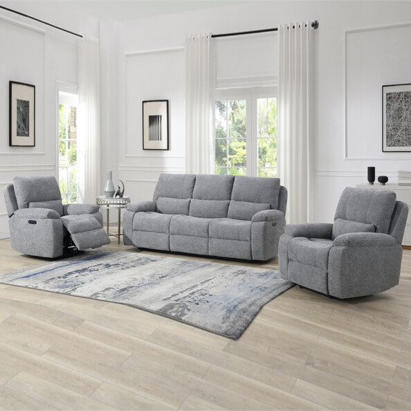 Harsel Fabric Electric Recliner 3+1+1 Seater Sofa in Granite