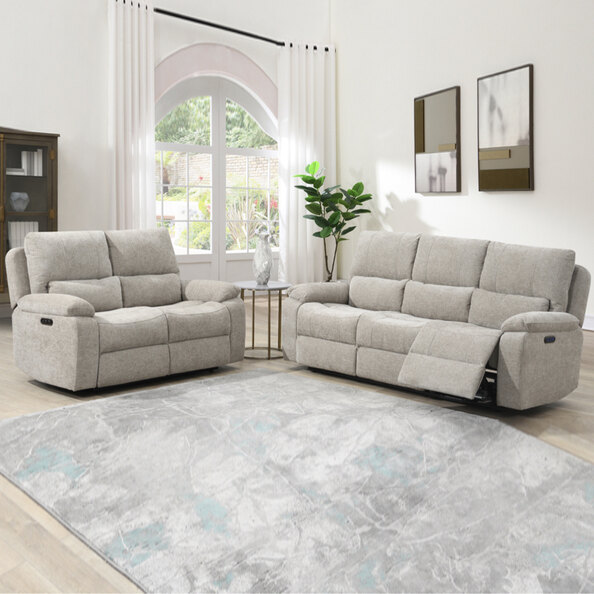 Harsel Fabric Electric Recliner 3+2 Seater Sofa in Fossil
