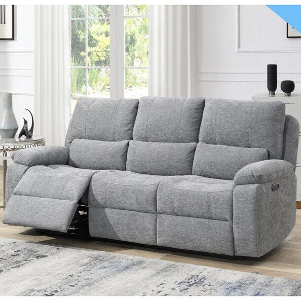 Harsel Fabric Electric Recliner 3 Seater Sofa in Granite