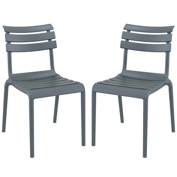 Haslet Dark Grey Polypropylene Outdoor Side Chairs In Pair