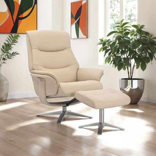 Haslet Leather Recliner Chair with Stool in Cafe Latte