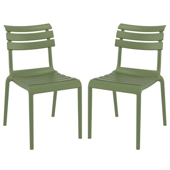 Haslet Olive Green Polypropylene Outdoor Side Chairs In Pair