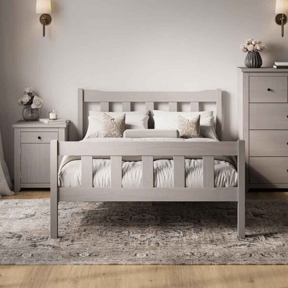 Havanan Wooden Double Bed In Grey
